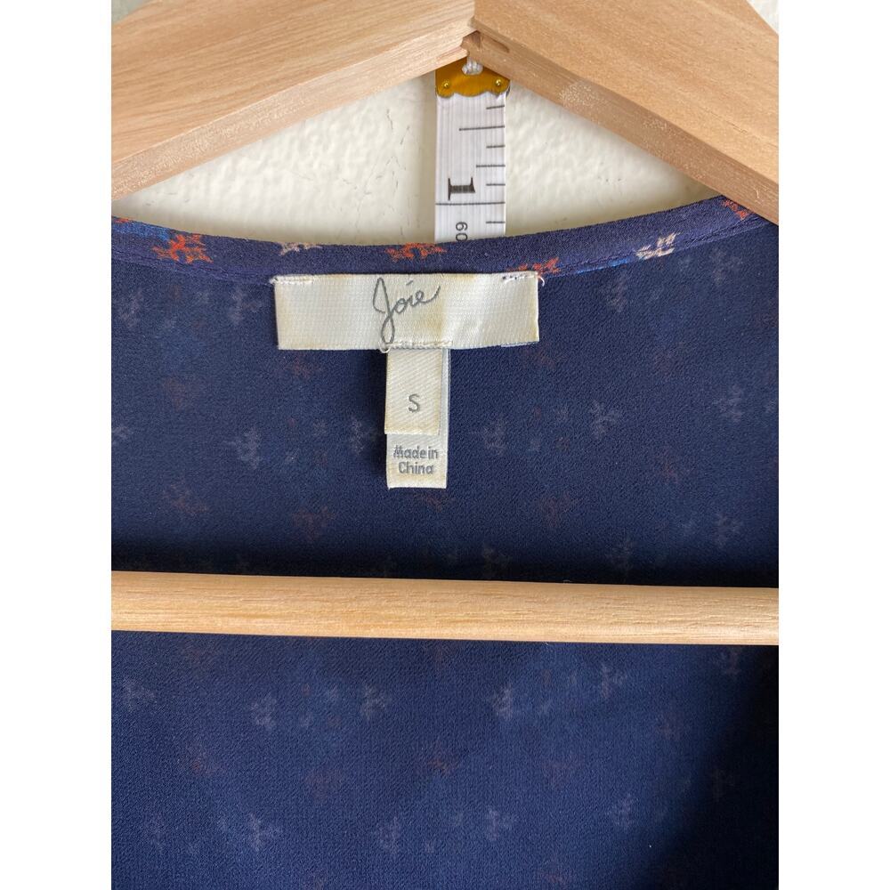 Joie Silk Blouse Navy Multi Print Sheer Sleeve Relaxed Top Small - Picture 10 of 12